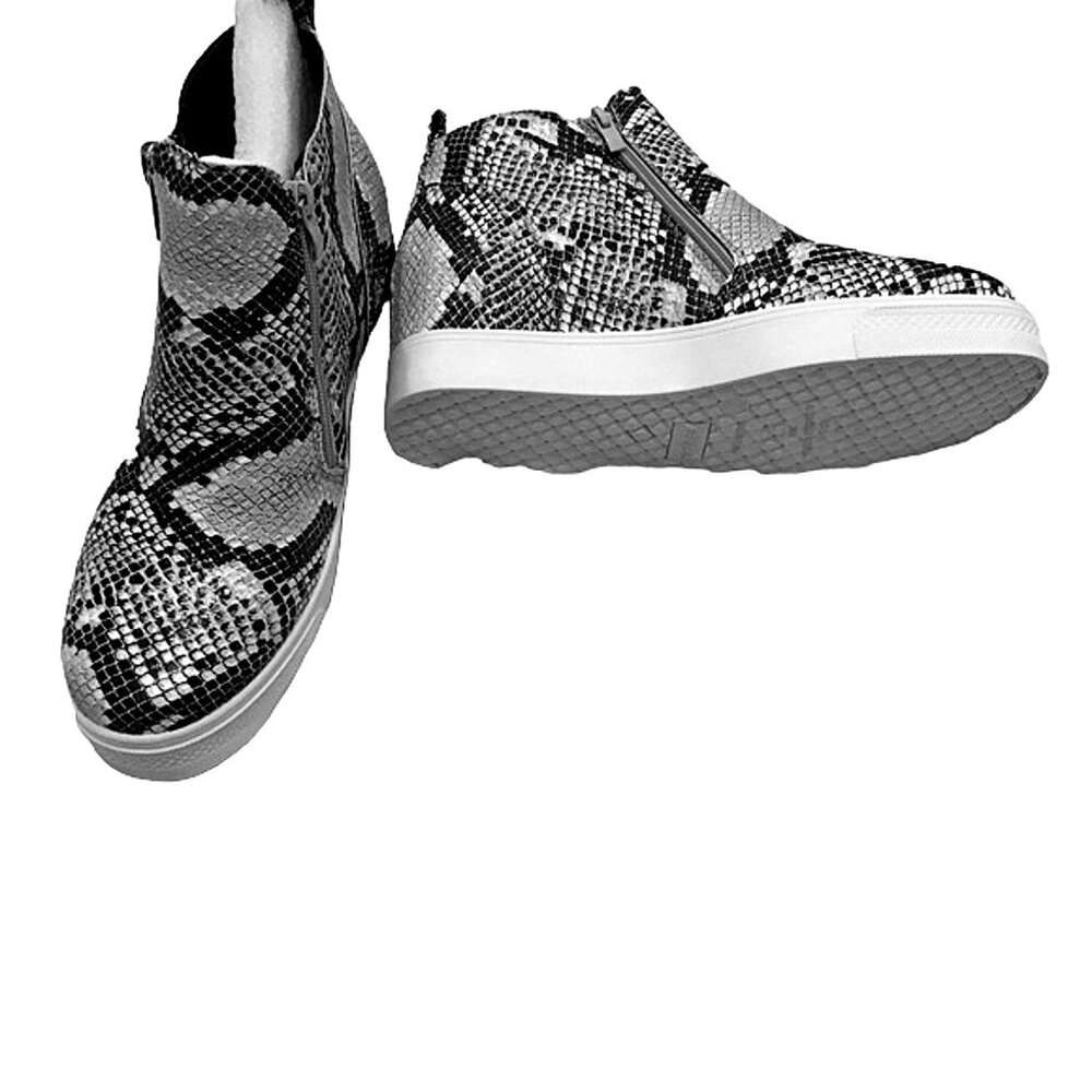 BAMBOO Snakeskin Print Wedge Sneaker – Faux Suede • Elevated Comfort . Bootie - Picture 4 of 5